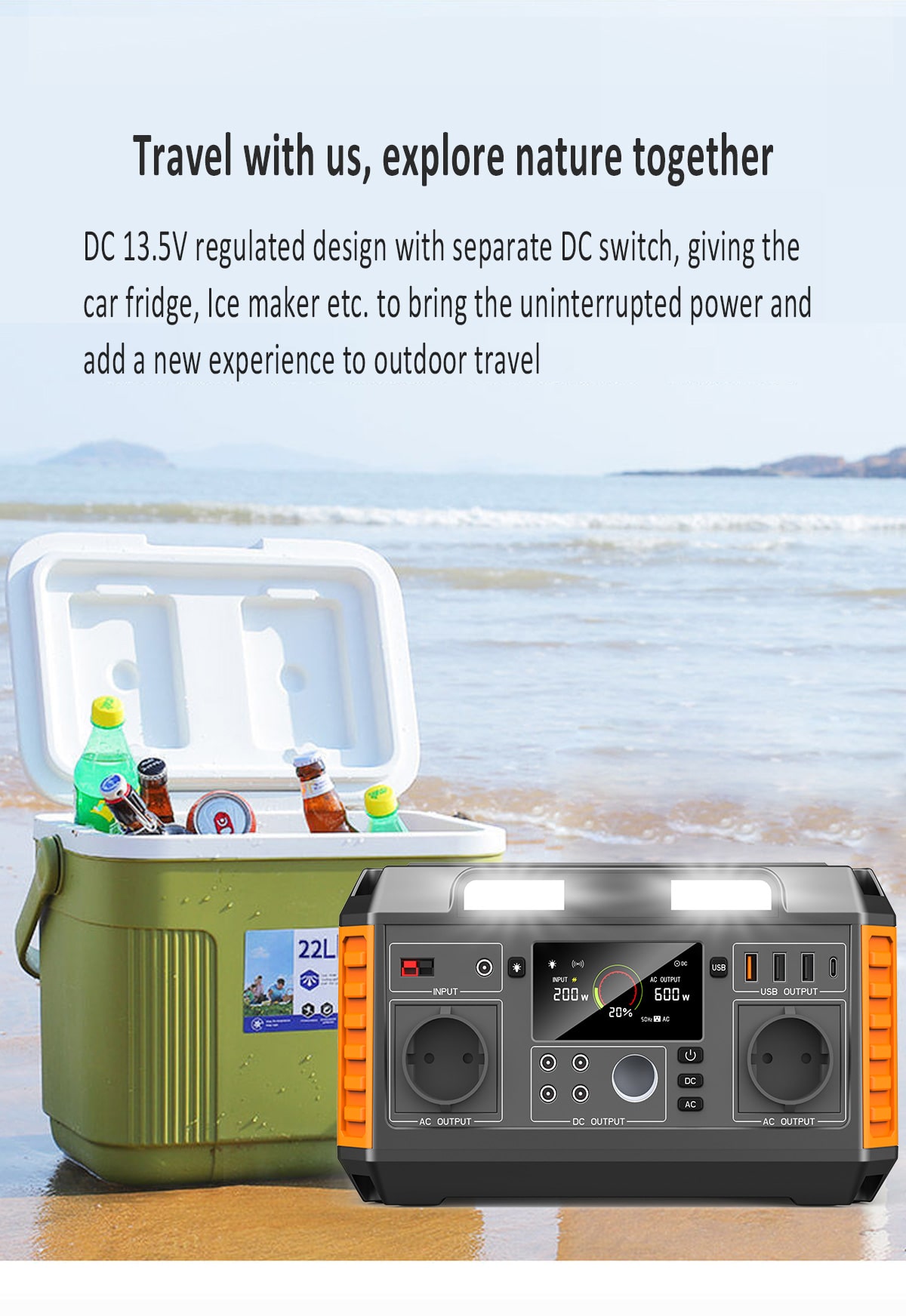 Trạm điện di động 600w có hộp làm mát bằng đá